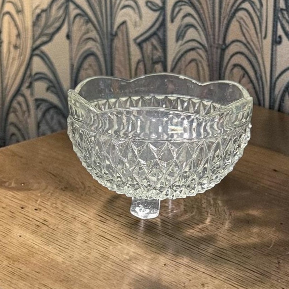 Indiana Glass Diamond Point Candy Dish, Vintage Footed Clear Bowl, Centerpiece